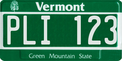 VT license plate PLI123