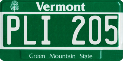 VT license plate PLI205