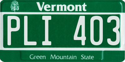 VT license plate PLI403