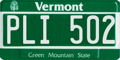 VT license plate PLI502