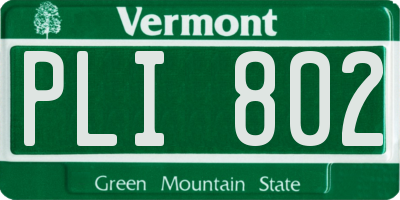 VT license plate PLI802