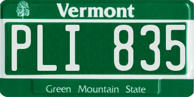 VT license plate PLI835