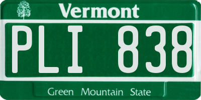 VT license plate PLI838