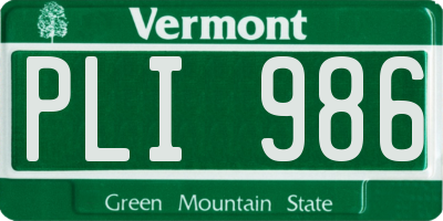 VT license plate PLI986