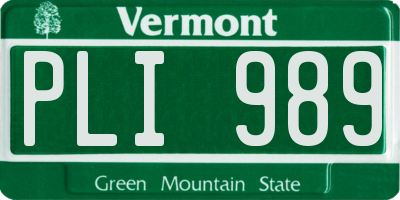 VT license plate PLI989