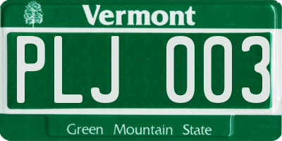 VT license plate PLJ003