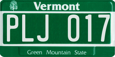 VT license plate PLJ017
