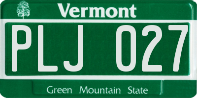 VT license plate PLJ027