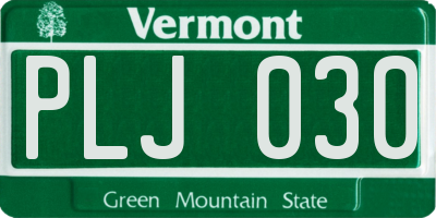 VT license plate PLJ030