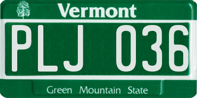 VT license plate PLJ036