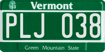 VT license plate PLJ038