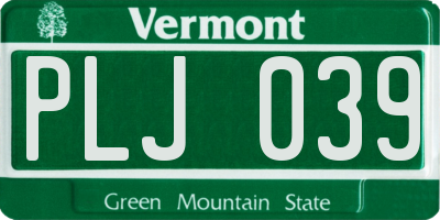 VT license plate PLJ039