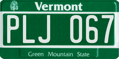 VT license plate PLJ067