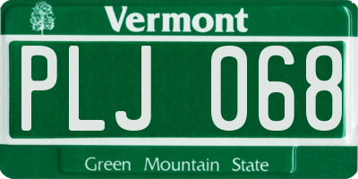 VT license plate PLJ068