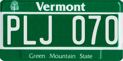 VT license plate PLJ070