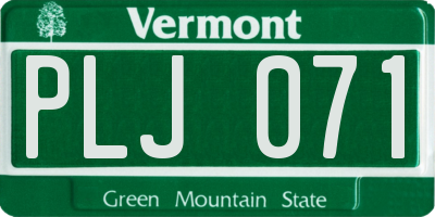 VT license plate PLJ071