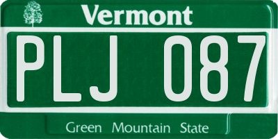 VT license plate PLJ087