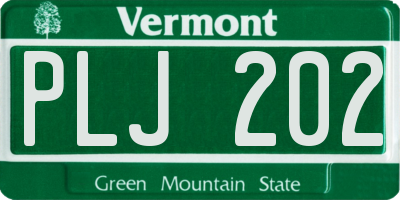 VT license plate PLJ202