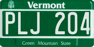 VT license plate PLJ204