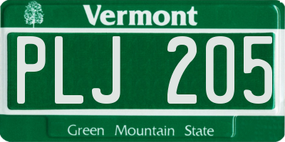 VT license plate PLJ205