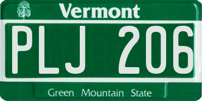 VT license plate PLJ206
