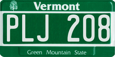 VT license plate PLJ208
