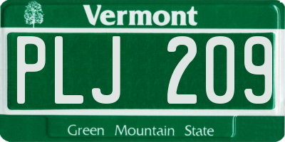 VT license plate PLJ209