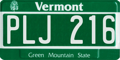 VT license plate PLJ216