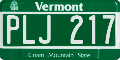 VT license plate PLJ217