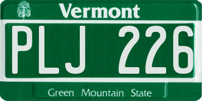 VT license plate PLJ226