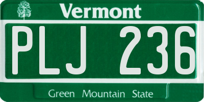 VT license plate PLJ236