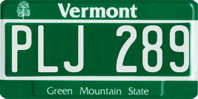 VT license plate PLJ289