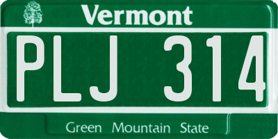 VT license plate PLJ314