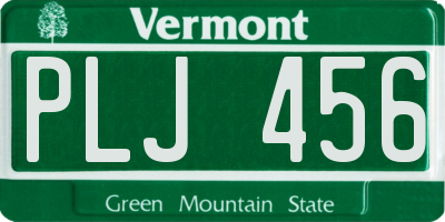 VT license plate PLJ456