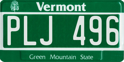 VT license plate PLJ496