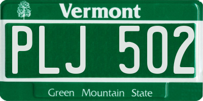 VT license plate PLJ502