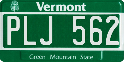 VT license plate PLJ562