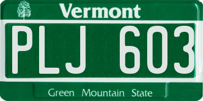 VT license plate PLJ603