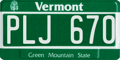 VT license plate PLJ670