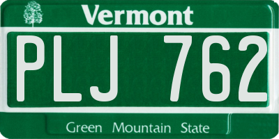 VT license plate PLJ762