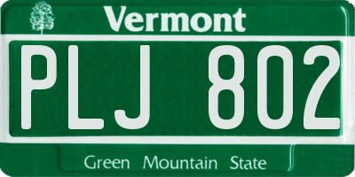VT license plate PLJ802