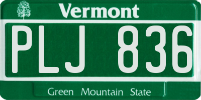 VT license plate PLJ836