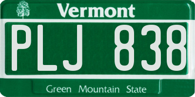 VT license plate PLJ838