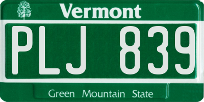 VT license plate PLJ839