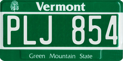 VT license plate PLJ854