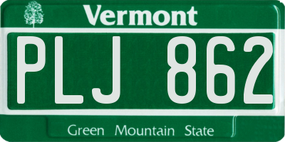 VT license plate PLJ862