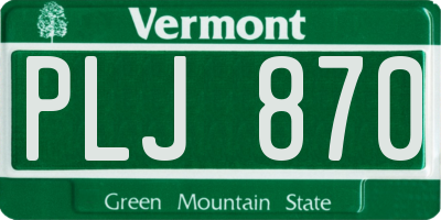 VT license plate PLJ870