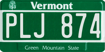 VT license plate PLJ874