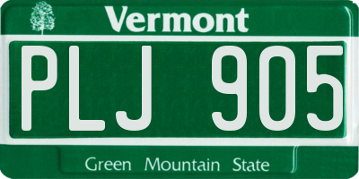 VT license plate PLJ905