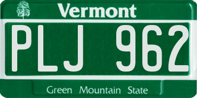 VT license plate PLJ962